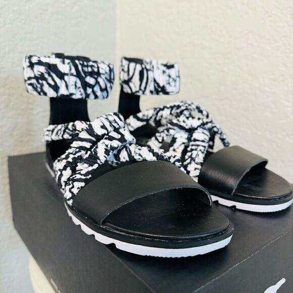 SOREL Ella‎ II Ankle Strap Sandal, Comfort Walking Shoe White Black Size 7, NWT - Picture 8 of 15